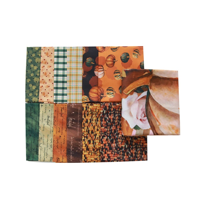 COTTONVILL EMANON Collection 20COUNT Cotton Print Fabric (Quarter 12pcs+1full Panel, Pumpkins Harvest FAL) - Image 2